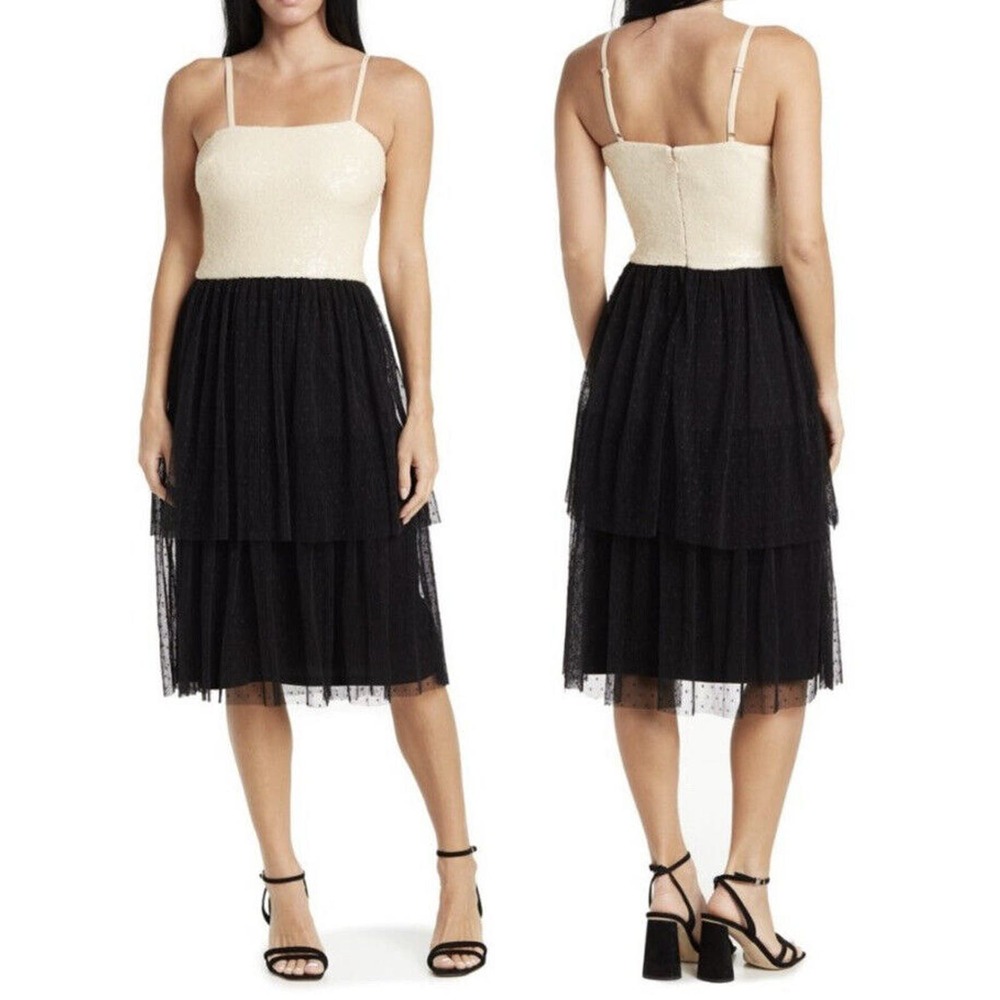 Dress the Population Kady Sequin Tiered Point D'Esprit Dress New Size Small